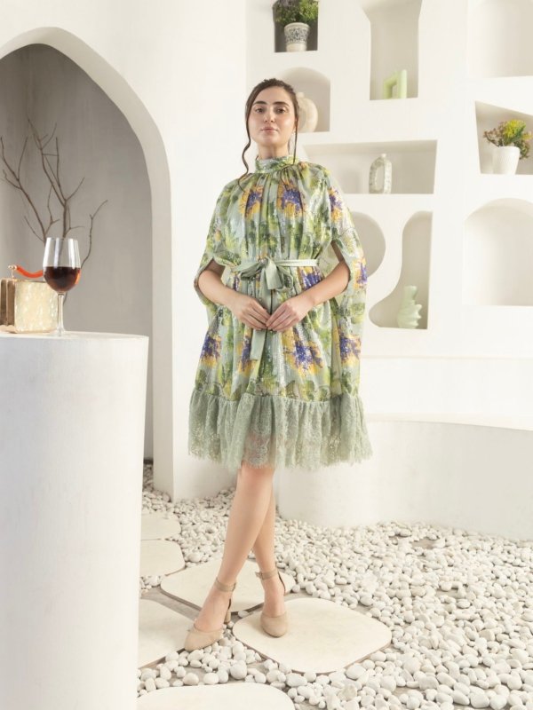 Marigold Midi Dress (Mock Neck Cape Dress)